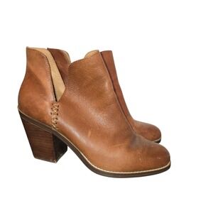 Crown Vintage Brown Leather Cutout Ankle Boots Block Heel Women's Size 9M